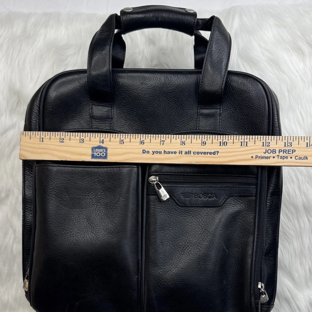 Bosch laptop bag or brief bag black old leather briefcase multiple pockets